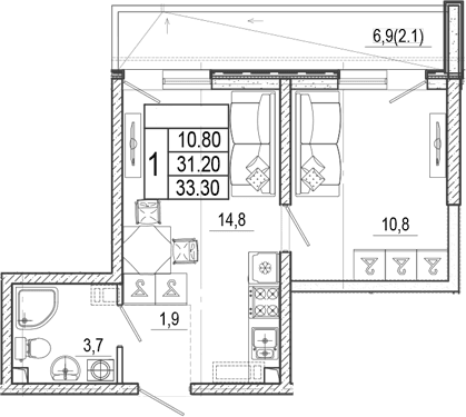 Продается 1-комн. квартира, 31.2 м²