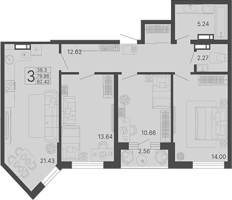 Продается 3-комн. квартира, 79.86 м²