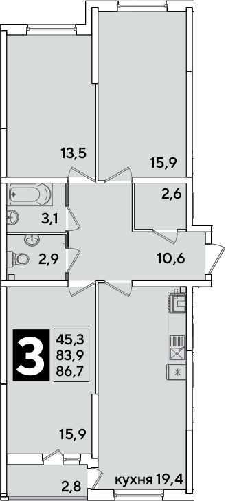 Продается 4-комн. квартира, 83.9 м²