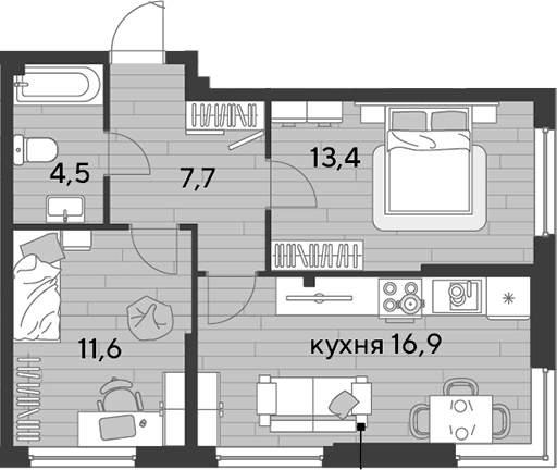 Продается 2-комн. квартира, 54.1 м²