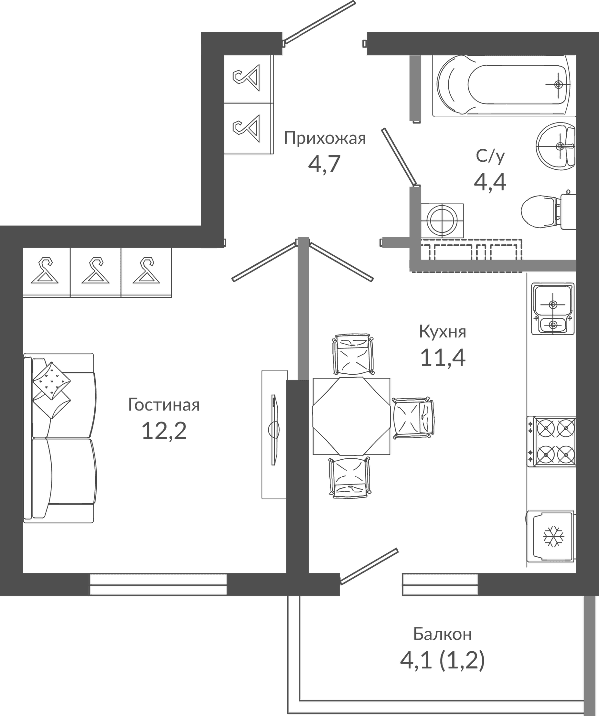 Продается 1-комн. квартира, 32.7 м²