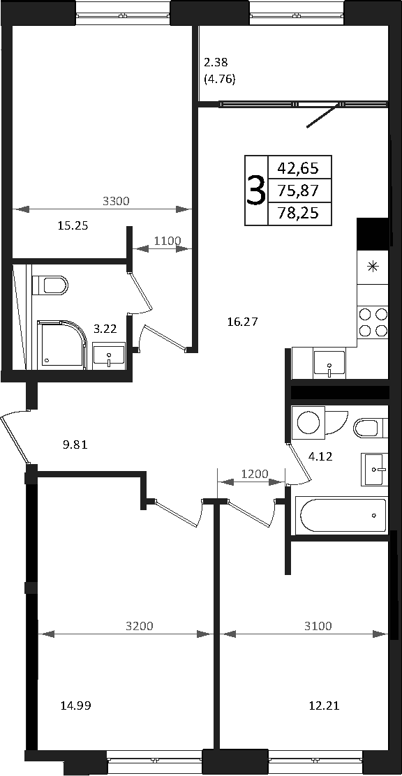 Продается 4-комн. квартира, 75.87 м²