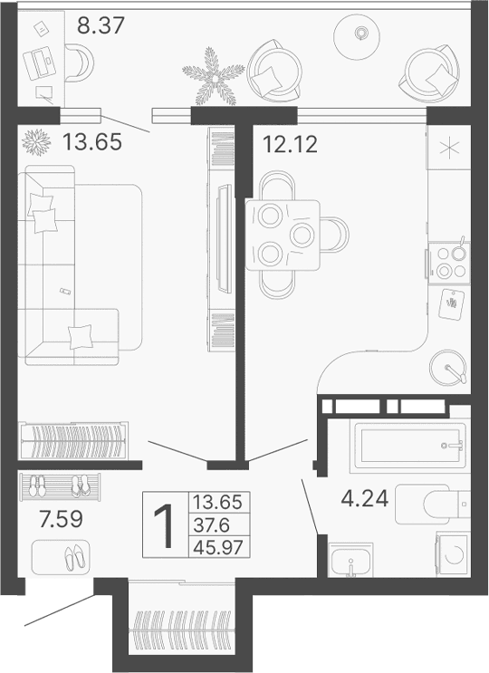 Продается 1-комн. квартира, 37.6 м²