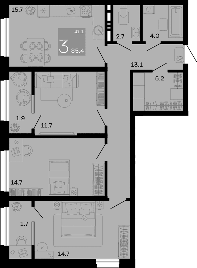 Продается 3-комн. квартира, 81.8 м²