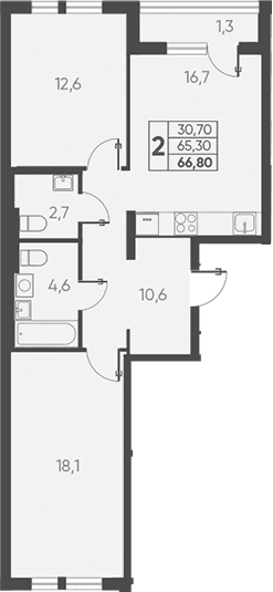 Продается 2-комн. квартира, 65.3 м²