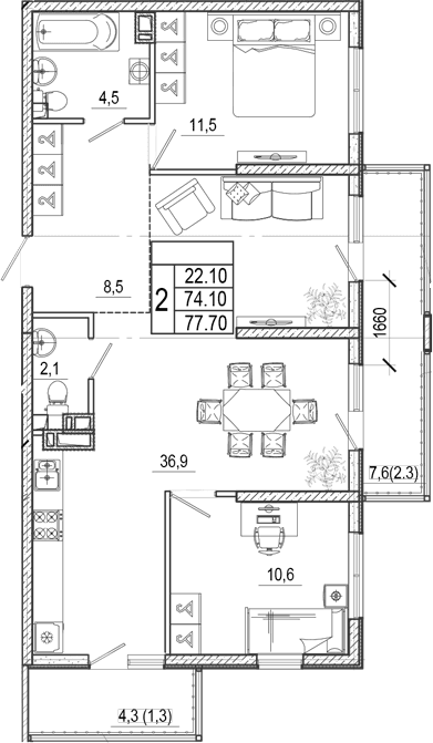 Продается 3-комн. квартира, 74.1 м²