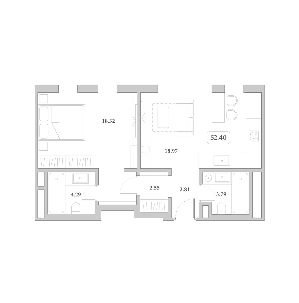 Продается 2-комн. квартира, 52.4 м²