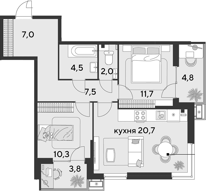 Продается 3-комн. квартира, 65.5 м²