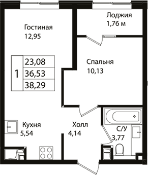 Продается 2-комн. квартира, 36.3 м²