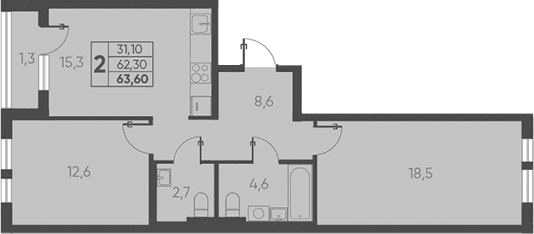 Продается 2-комн. квартира, 62.3 м²
