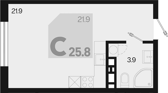 Продается 1-комн. квартира, 25.8 м²