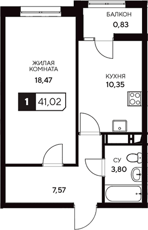 Продается 1-комн. квартира, 40.19 м²
