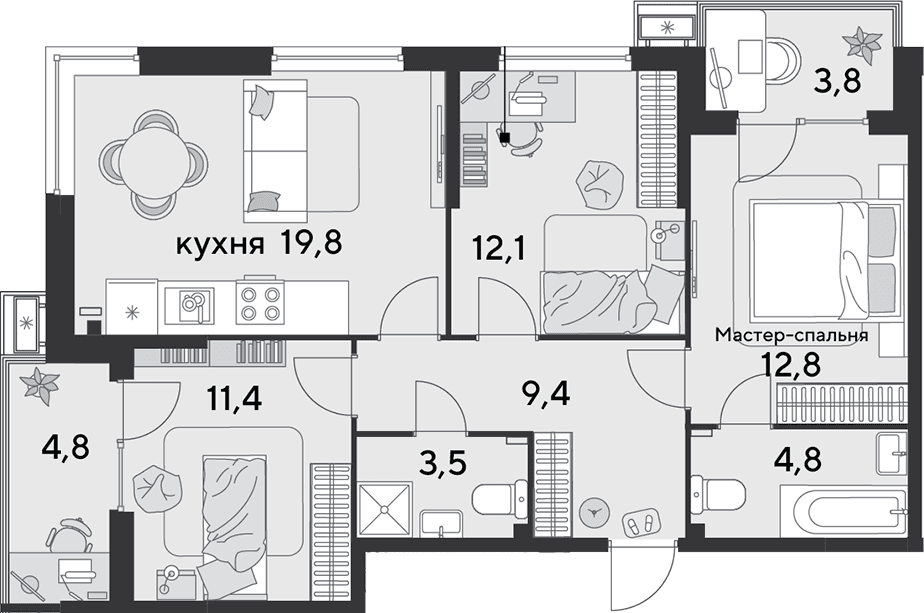 Продается 4-комн. квартира, 73.8 м²