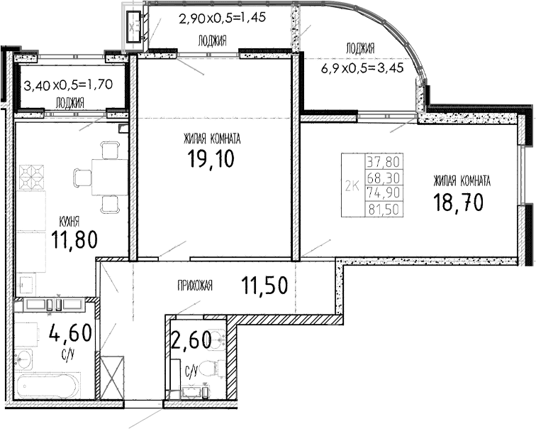 Продается 2-комн. квартира, 68.3 м²