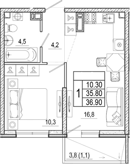 Продается 2-комн. квартира, 35.8 м²