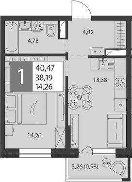 Продается 1-комн. квартира, 37.21 м²