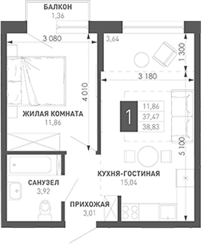 Продается 1-комн. квартира, 35.99 м²