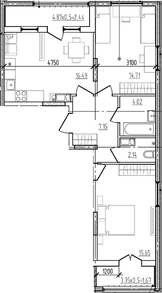 Продается 2-комн. квартира, 60.16 м²