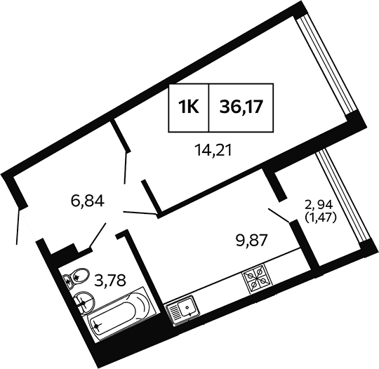 Продается 1-комн. квартира, 34.7 м²