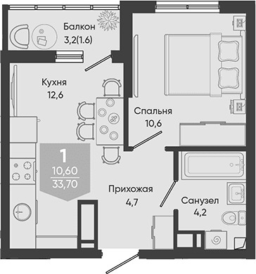 Продается 1-комн. квартира, 32.1 м²
