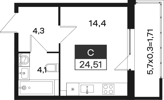 Продается 1-комн. квартира, 22.8 м²