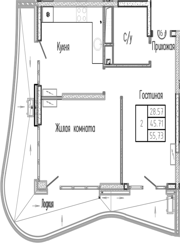 Продается 2-комн. квартира, 45.71 м²