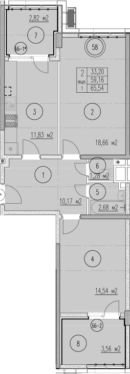 Продается 2-комн. квартира, 59.16 м²
