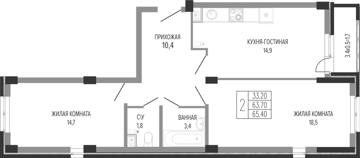 Продается 2-комн. квартира, 65.5 м²