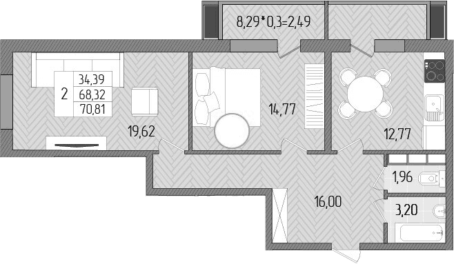 Продается 2-комн. квартира, 68.32 м²