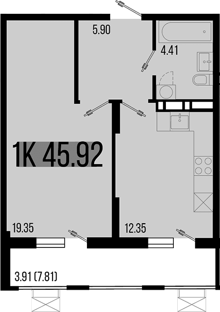 Продается 1-комн. квартира, 42.01 м²