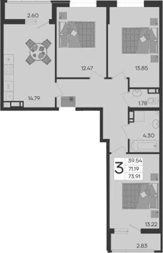 Продается 3-комн. квартира, 71.19 м²