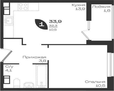 Продается 1-комн. квартира, 32.3 м²
