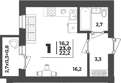 Продается 1-комн. квартира, 22.2 м²
