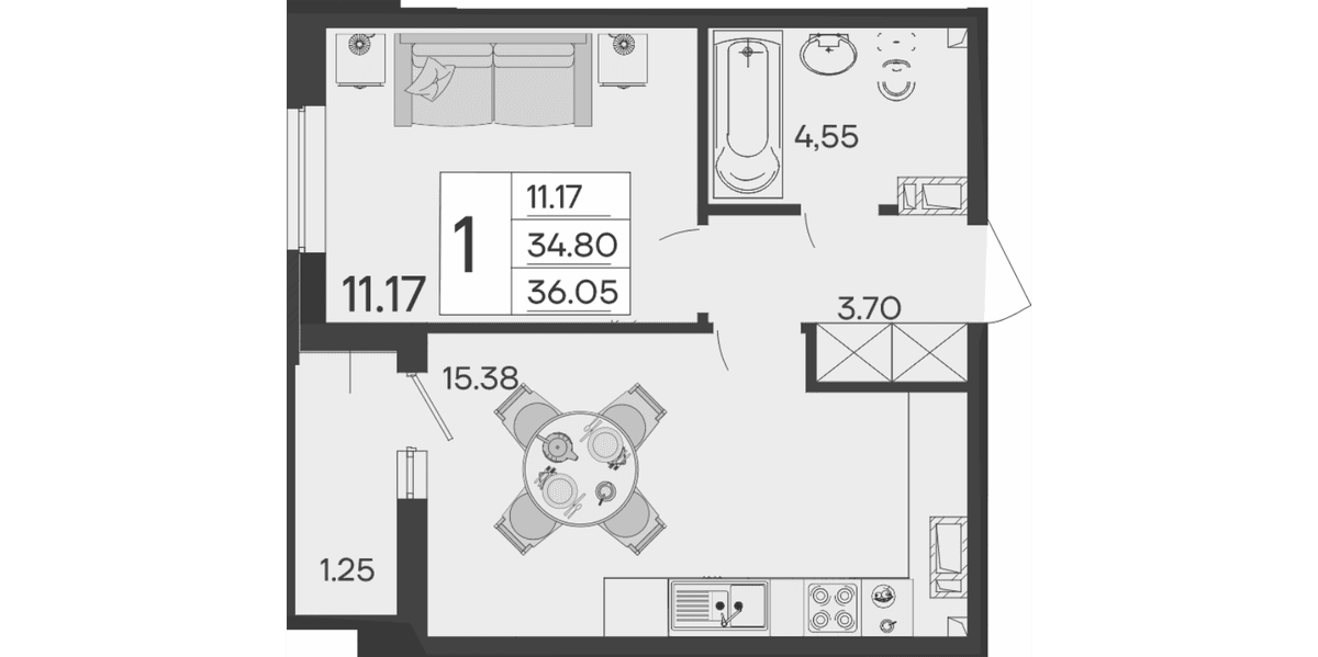 Продается 1-комн. квартира, 34.8 м²