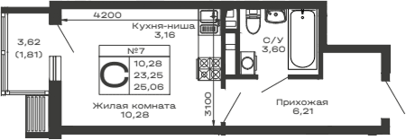 Продается 1-комн. квартира, 23.25 м²