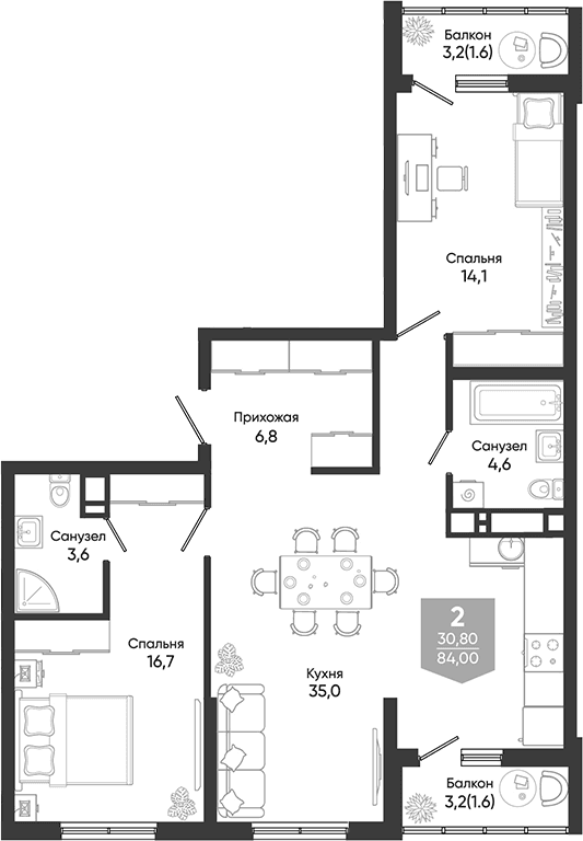 Продается 3-комн. квартира, 80.8 м²