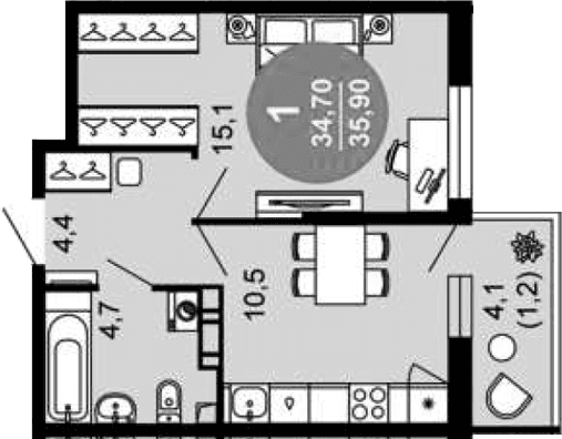 Продается 1-комн. квартира, 34.7 м²