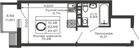 Продается 1-комн. квартира, 22.86 м²