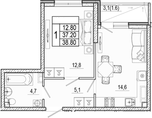 Продается 1-комн. квартира, 37.2 м²