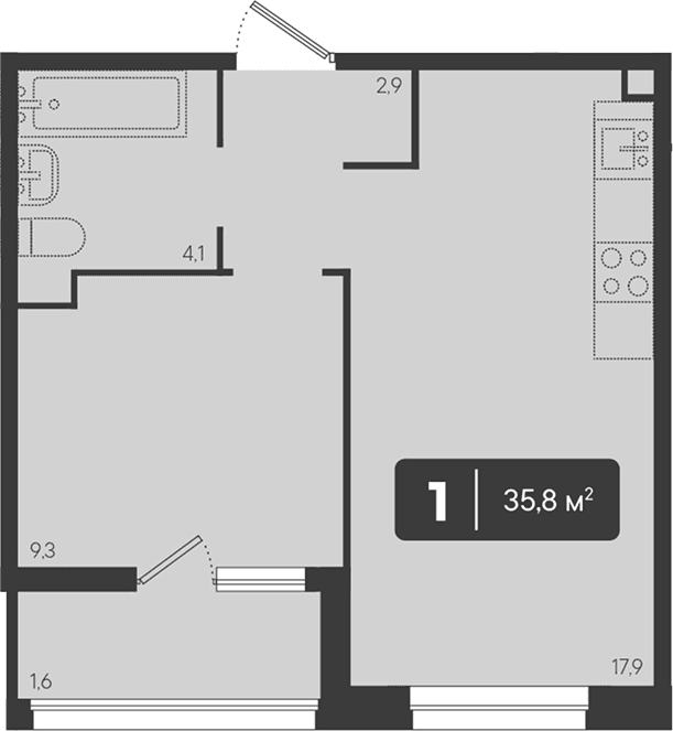 Продается 1-комн. квартира, 34.2 м²