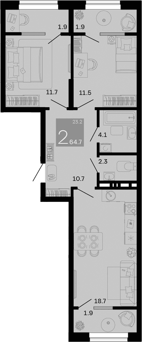 Продается 2-комн. квартира, 59 м²
