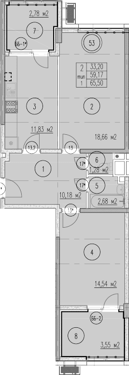 Продается 2-комн. квартира, 59.17 м²