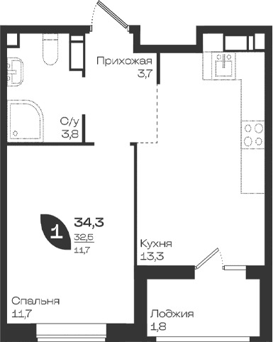 Продается 1-комн. квартира, 32.5 м²