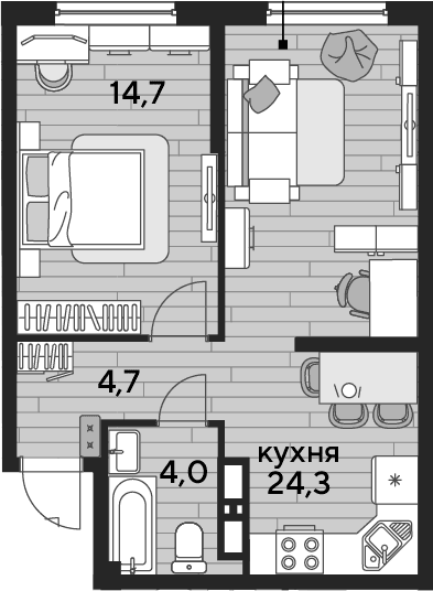 Продается 1-комн. квартира, 47.7 м²