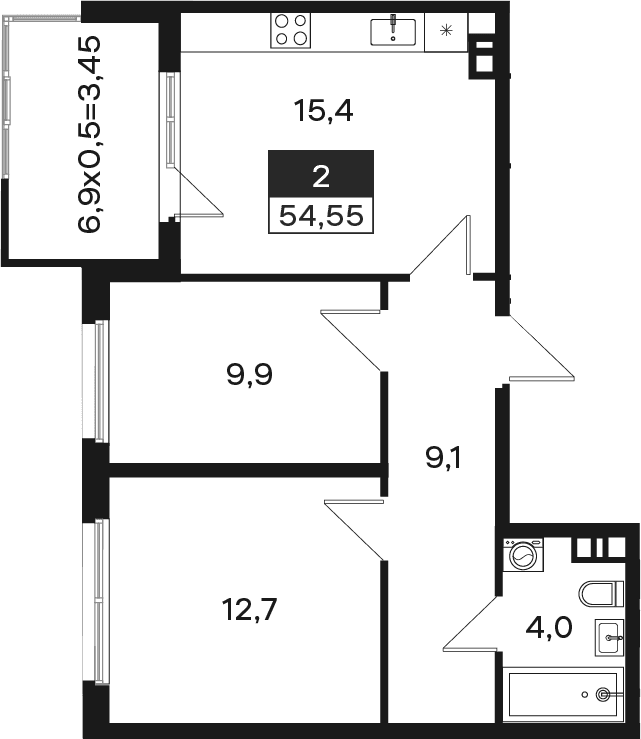 Продается 2-комн. квартира, 51.1 м²