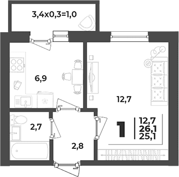 Продается 1-комн. квартира, 25.1 м²