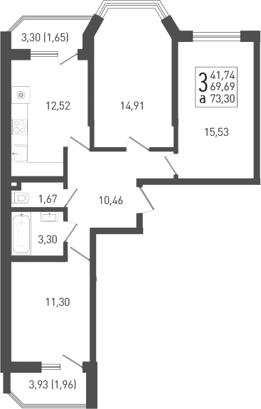 Продается 3-комн. квартира, 70.6 м²