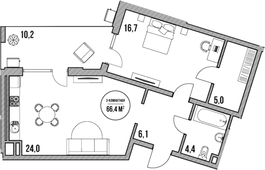 Продается 2-комн. квартира, 56.2 м²