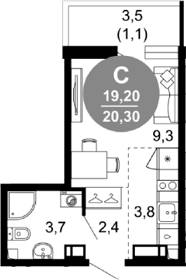 Продается 1-комн. квартира, 19.2 м²