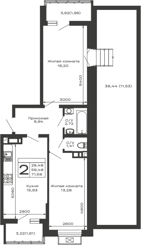 Продается 2-комн. квартира, 56.48 м²